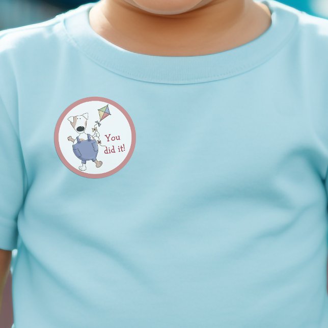 Sticker Rond Vous L'Avez Fait Cume Kite Chien Chien Chien Récom (You Did It Cute Kite Puppy Dog Reward Classic Round Sticker)