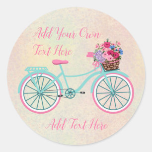 Sticker Rond Vous personnalisez le vélo avec panier de fleurs