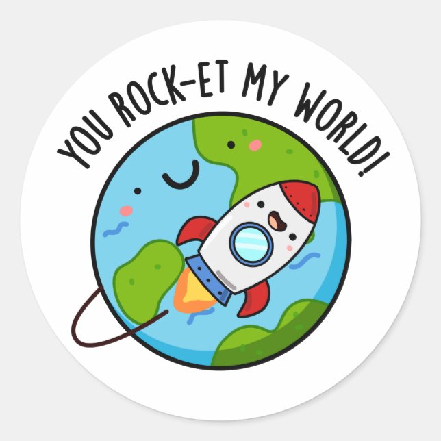 Sticker Rond Vous Rock-et-My World Funny Rocket Pun (Devant)