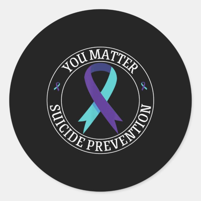 Sticker Rond Vous Ruban Turquoise &amp; Purple Suicide Préventi (Devant)