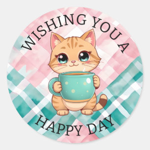 Sticker Rond Vous souhaitant une bonne journée   Chat mignon