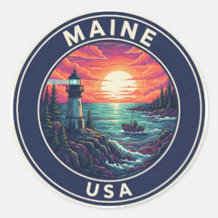 Sticker Rond Voyage au phare du Maine