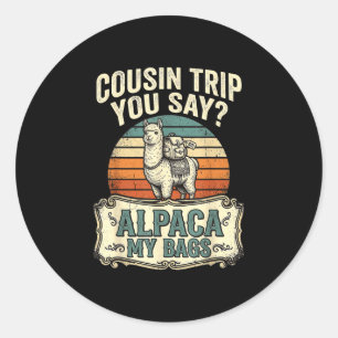 Sticker Rond Voyage cousin tu dis lama mes valises 