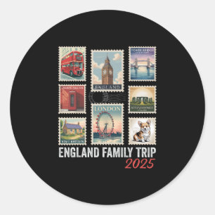 Sticker Rond Voyage de famille en Angleterre 2025 Timbre-poste