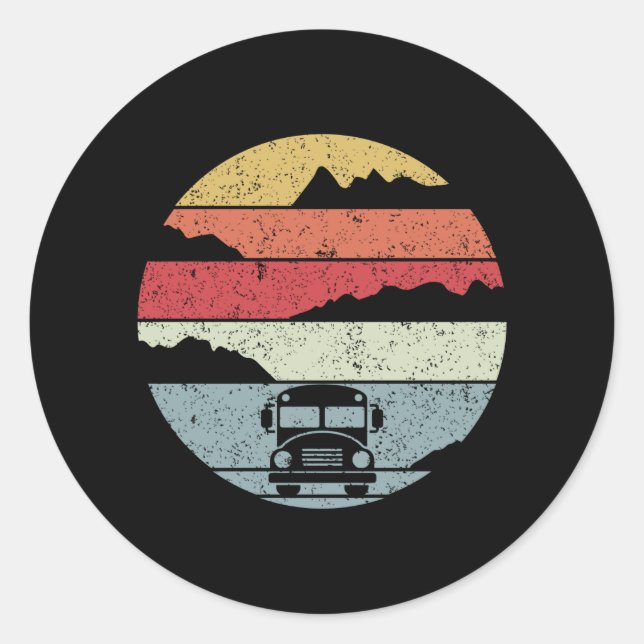 Sticker Rond Voyage en bus Retro (Devant)