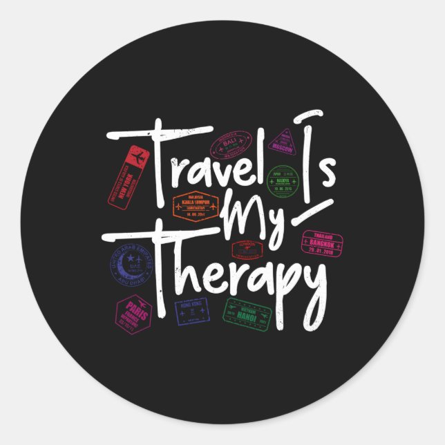 Sticker Rond Voyage Est Mon Thérapie Monde Voyageur Timbre Pass (Devant)