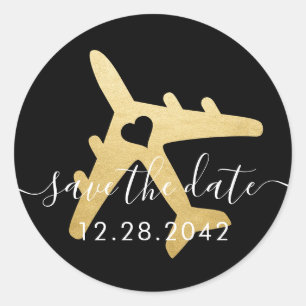 Sticker Rond Voyage romantique d'avion Destination Enregistrer 