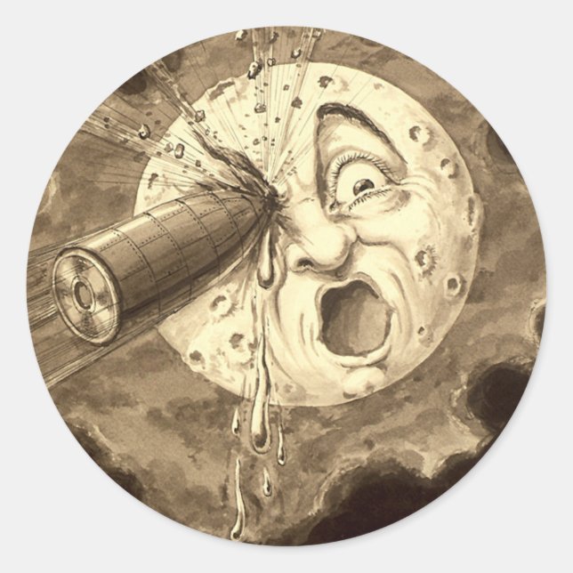 Sticker Rond Voyage vers la Lune 1902 illustration (Devant)