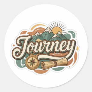 Sticker Rond Voyage vers les montagnes & typographie d'aventure