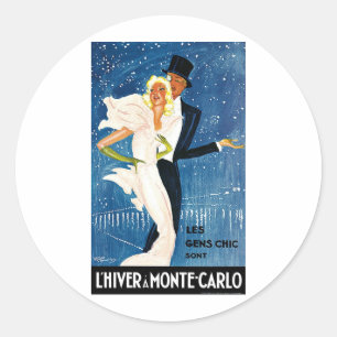 Sticker Rond Voyage vintage, amour romantique hiver à Monte Car