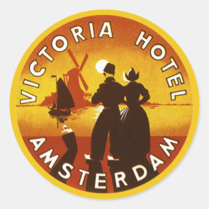 Sticker Rond Voyage Vintage, Hôtel Victoria, Amsterdam, Holland