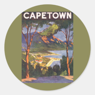 Sticker Rond Voyage Vintage, Le Cap, une ville en Afrique du Su
