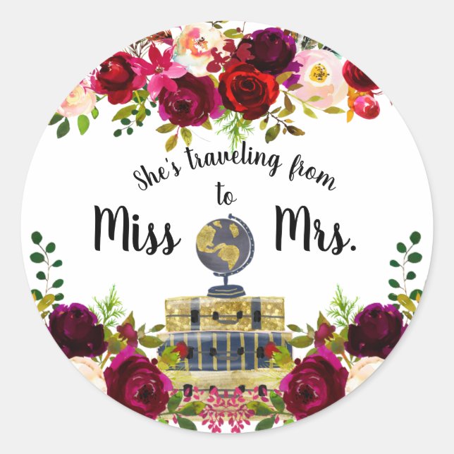 Sticker Rond Voyager de Mlle à Mme nuptiale douche faveur (Devant)
