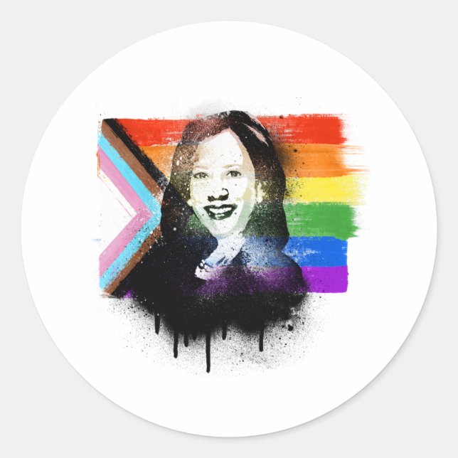 Sticker Rond VP Kamala Harris LGBTQ Progress Pride Graffiti (Devant)
