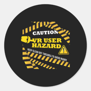 Sticker Rond Vr Console Réalité Virtuelle Attention Risque Pc N