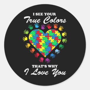 Sticker Rond Vrai Couleurs Puzzle Coeur Cool Sensibilisation su