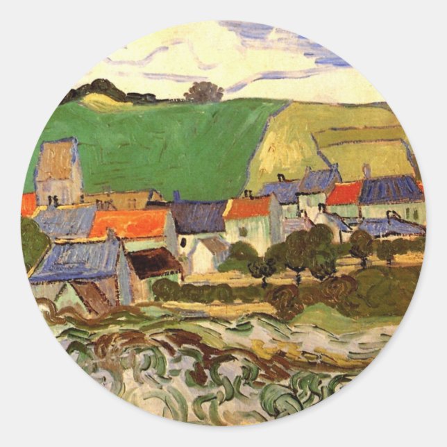 Sticker Rond Vue d'Auvers par Vincent van Gogh (Devant)