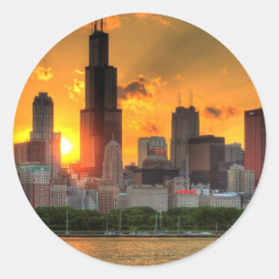 Sticker Rond Vue de l'horizon de Chicago d'Adler
