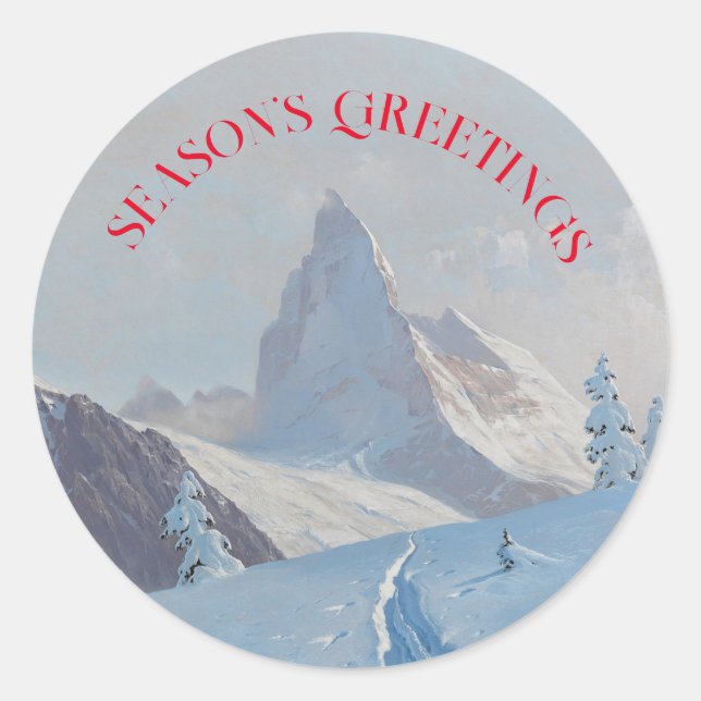 Sticker Rond Vue du Cervin, hiver (Devant)