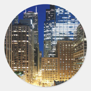 Sticker Rond Vue nocturne de Chicago