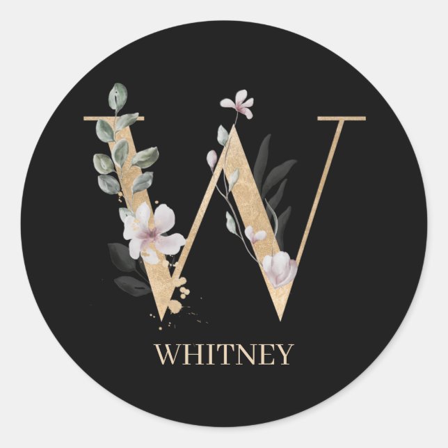 Sticker Rond W Monogram Floral Personnalisé (Devant)