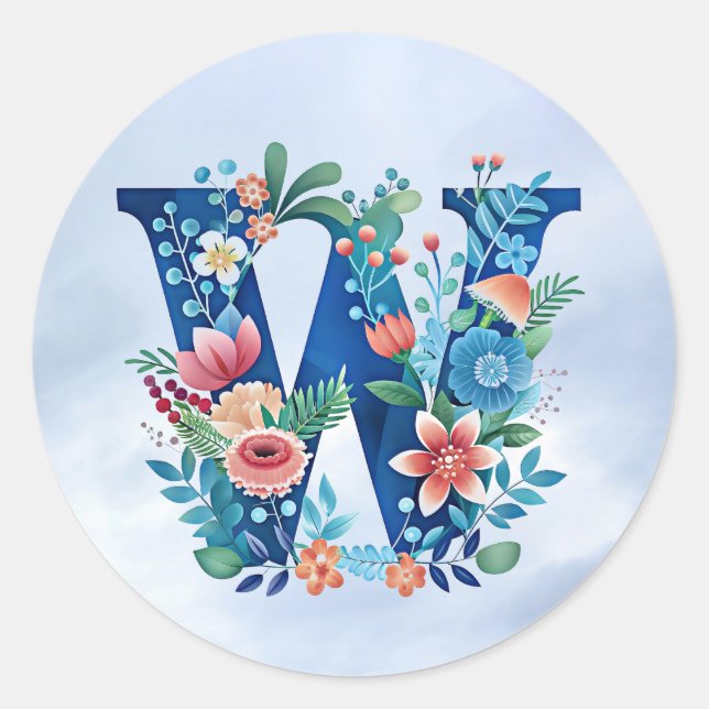 Sticker Rond "'W' ornate blue monogram" (Devant)
