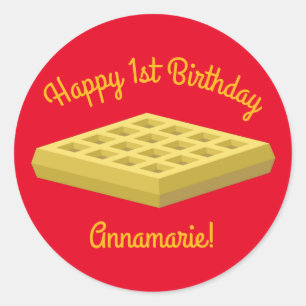 Sticker Rond Waffle Cute Breakfast Brunch Enfants 1er Anniversa