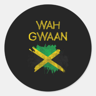 Sticker Rond Wah Gwaan Drapeau Jamaïcain Fierté Jamaïcaine Vaca