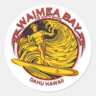 STICKER ROND WAIMEA BAY HAWAII SURF