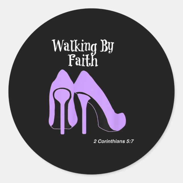 Sticker Rond Walk By Faith Graphic Christian Design With Purple (Devant)