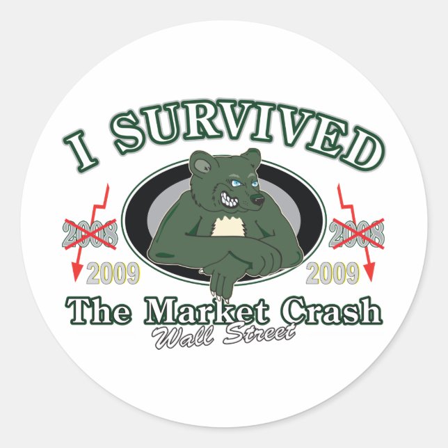 Sticker Rond Wall Street/I Survived the Market Crash (Devant)