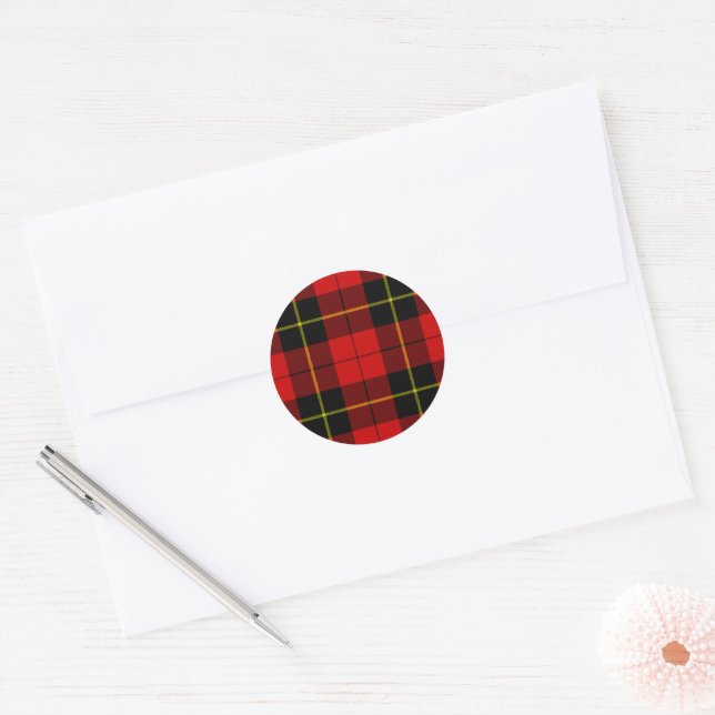 Sticker Rond Wallace tartan rouge noir plaid (Enveloppe)
