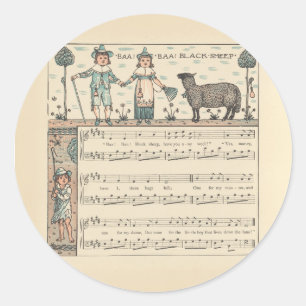 Sticker Rond Walter Crane Baa Baa Mouton Noir Comptine
