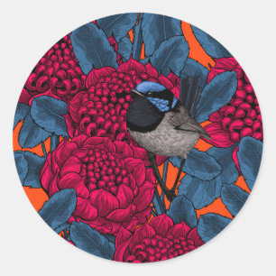 Sticker Rond Waratah rouge et brunes