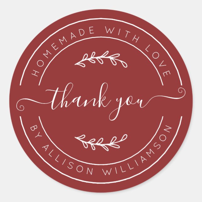 Sticker Rond Warm Red Homemade Thank You Label (Devant)