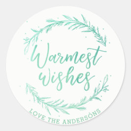 Sticker Rond Warmest Wreath de vacances & Watercolor