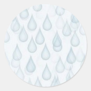 STICKER ROND WATER034 RAINDROPS BLEU CLAIR CARTOON BLANC