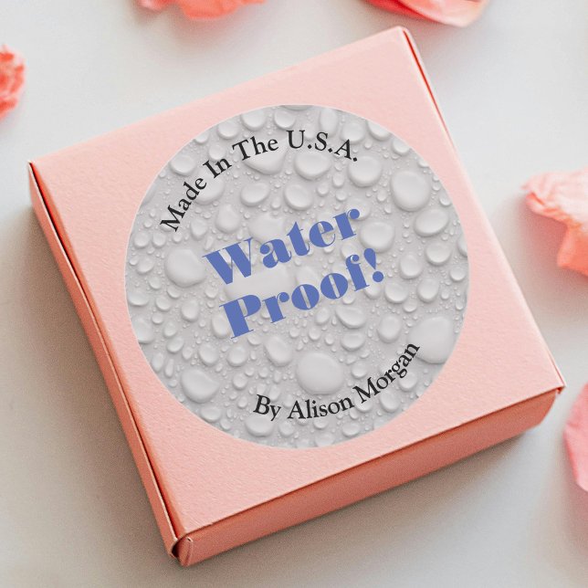 Sticker Rond Water Proof, Blue Text, DIY 3 Text Lines & Photo (Créateur téléchargé)