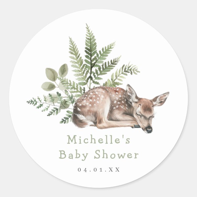 Sticker Rond Watercolor Baby shower de cerfs de bois (Devant)