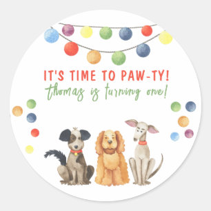 Sticker Rond Watercolor Chien Première fête d'anniversaire