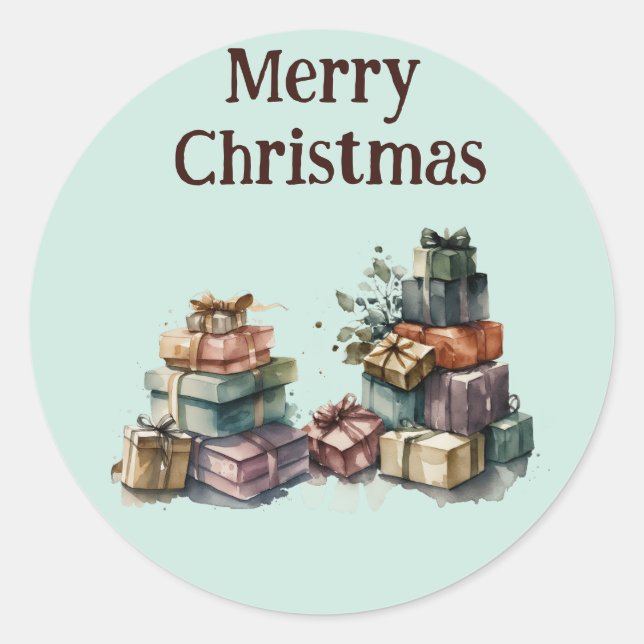 Sticker Rond Watercolor Christmas Gifts  (Devant)