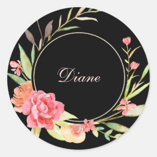 Sticker Rond Watercolor Cottage Jardin Rose Scrapbook