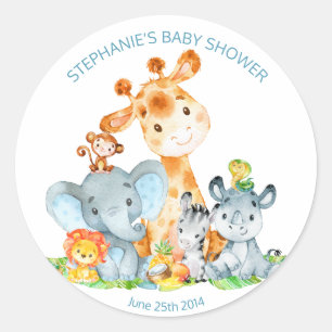 Sticker Rond Watercolor Cute Safari Jungle Boy Baby shower