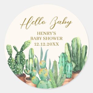 Sticker Rond Watercolor Desert Cactus Garden Baby shower