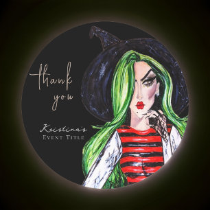 Sticker Rond Watercolor Fashion Sorcière Merci noir