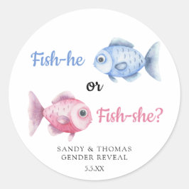 Sticker Rond Watercolor Fishing Gender Reveal
