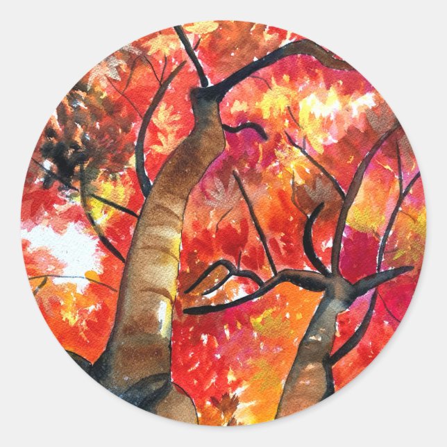 Sticker Rond Watercolor Japonais maple tree (Devant)