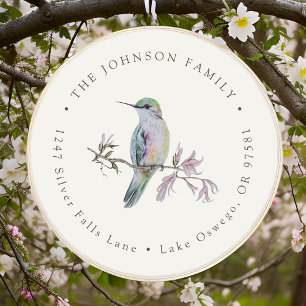 Sticker Rond Watercolor Jolie Hummingbird Adresse de retour