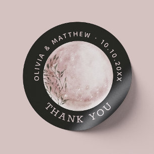 Sticker Rond Watercolor Moon Noir Merci Cadeau de Mariage
