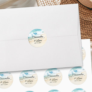 Sticker Rond Watercolor Ocean Sand Beach Mariage à thème